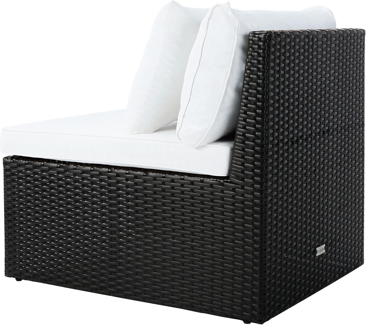 image:imageSAFAVIEH Outdoor Collection Pramla Grey BrownWhite Cushion Settee with Storage Ottoman Set of 2 PAT7515CBlack Beige