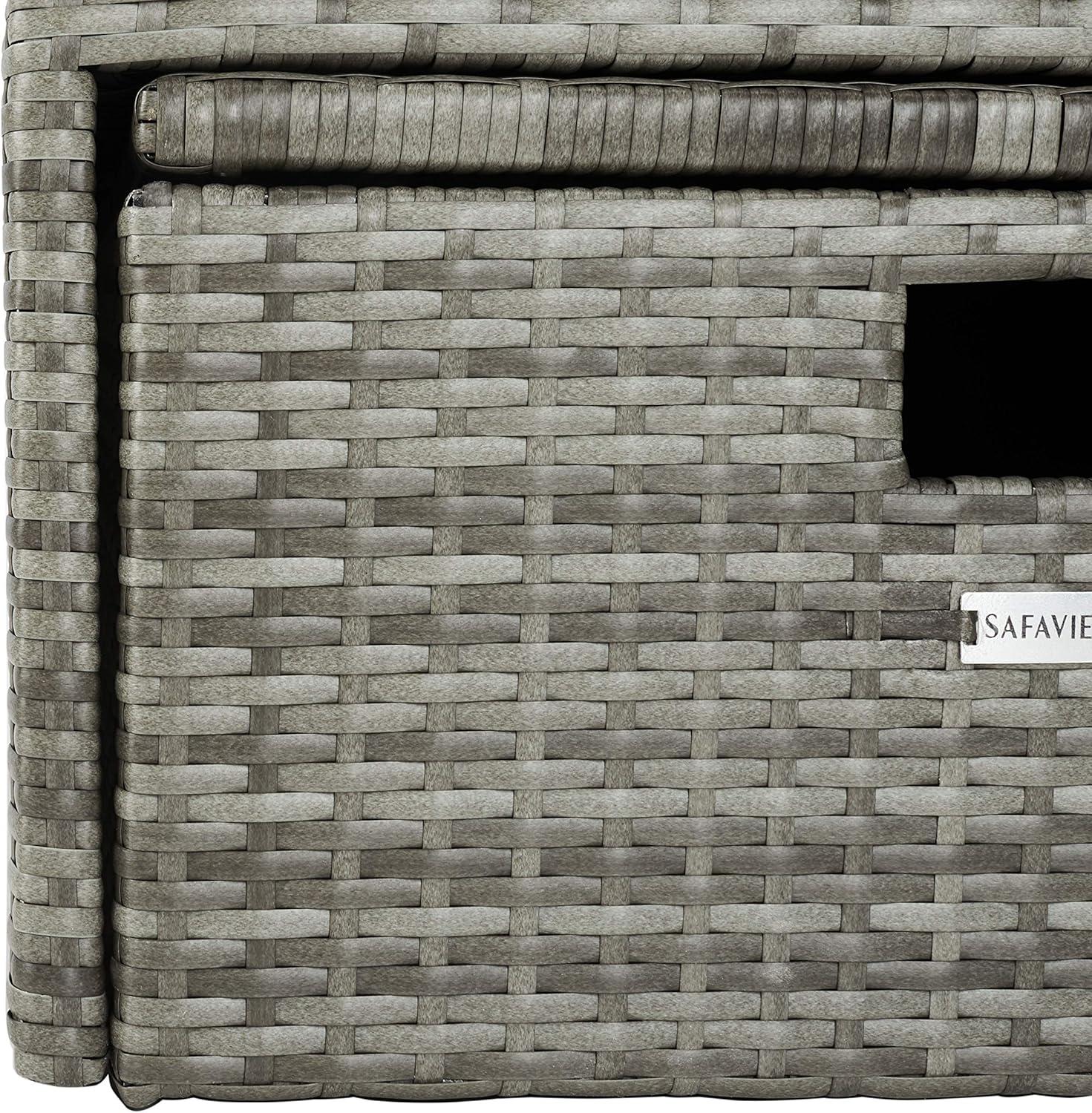 image:imageSAFAVIEH Outdoor Collection Pramla Grey BrownWhite Cushion Settee with Storage Ottoman Set of 2 PAT7515CGrey Grey