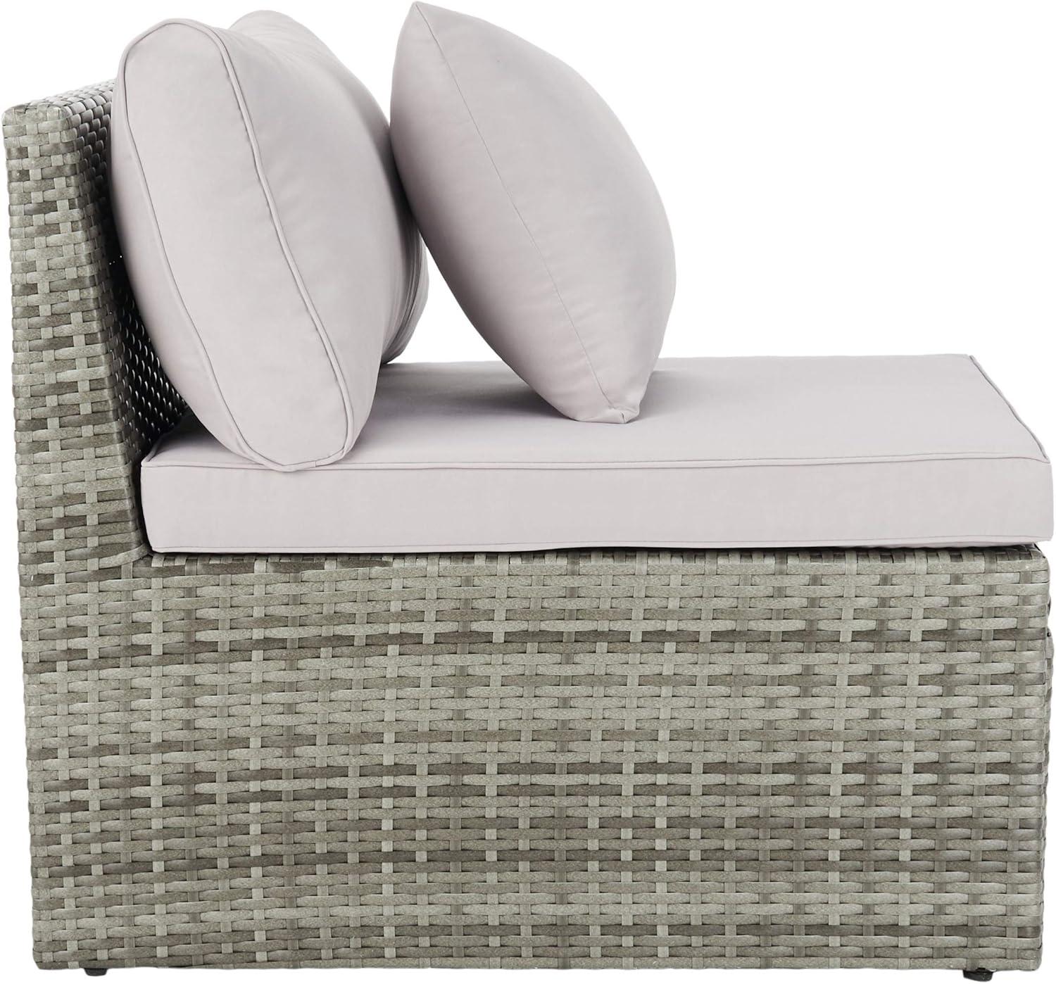 image:imageSAFAVIEH Outdoor Collection Pramla Grey BrownWhite Cushion Settee with Storage Ottoman Set of 2 PAT7515CGrey Grey