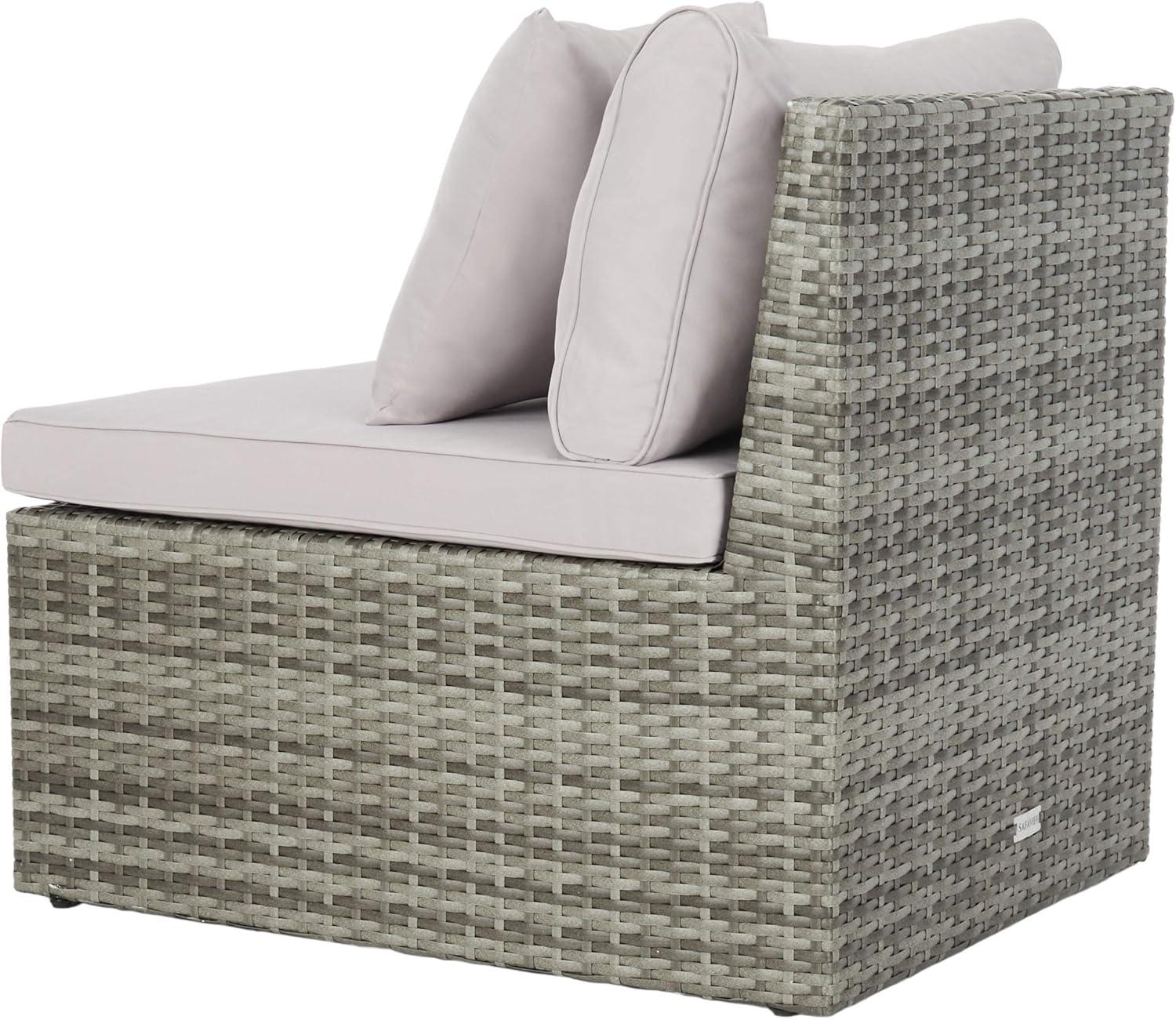 image:imageSAFAVIEH Outdoor Collection Pramla Grey BrownWhite Cushion Settee with Storage Ottoman Set of 2 PAT7515CGrey Grey