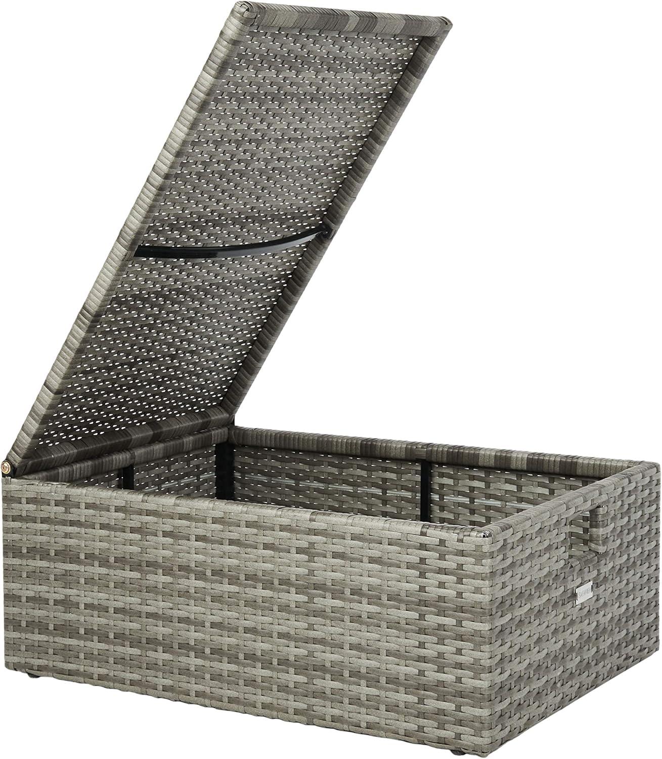 image:imageSAFAVIEH Outdoor Collection Pramla Grey BrownWhite Cushion Settee with Storage Ottoman Set of 2 PAT7515CGrey Grey