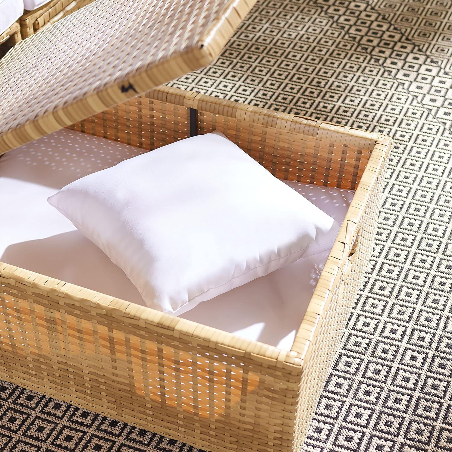 image:imageSAFAVIEH Outdoor Collection Pramla Grey BrownWhite Cushion Settee with Storage Ottoman Set of 2 PAT7515CNatural White
