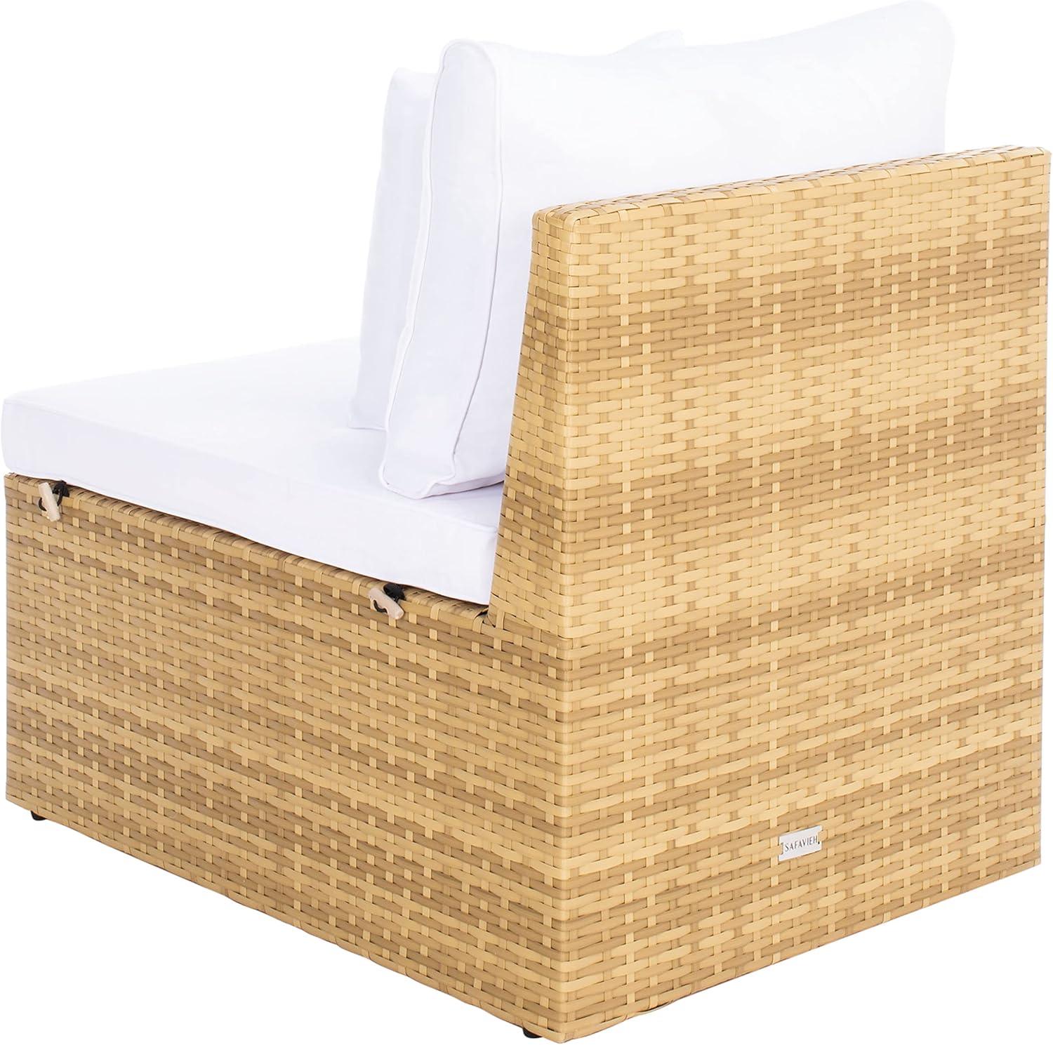 image:imageSAFAVIEH Outdoor Collection Pramla Grey BrownWhite Cushion Settee with Storage Ottoman Set of 2 PAT7515CNatural White