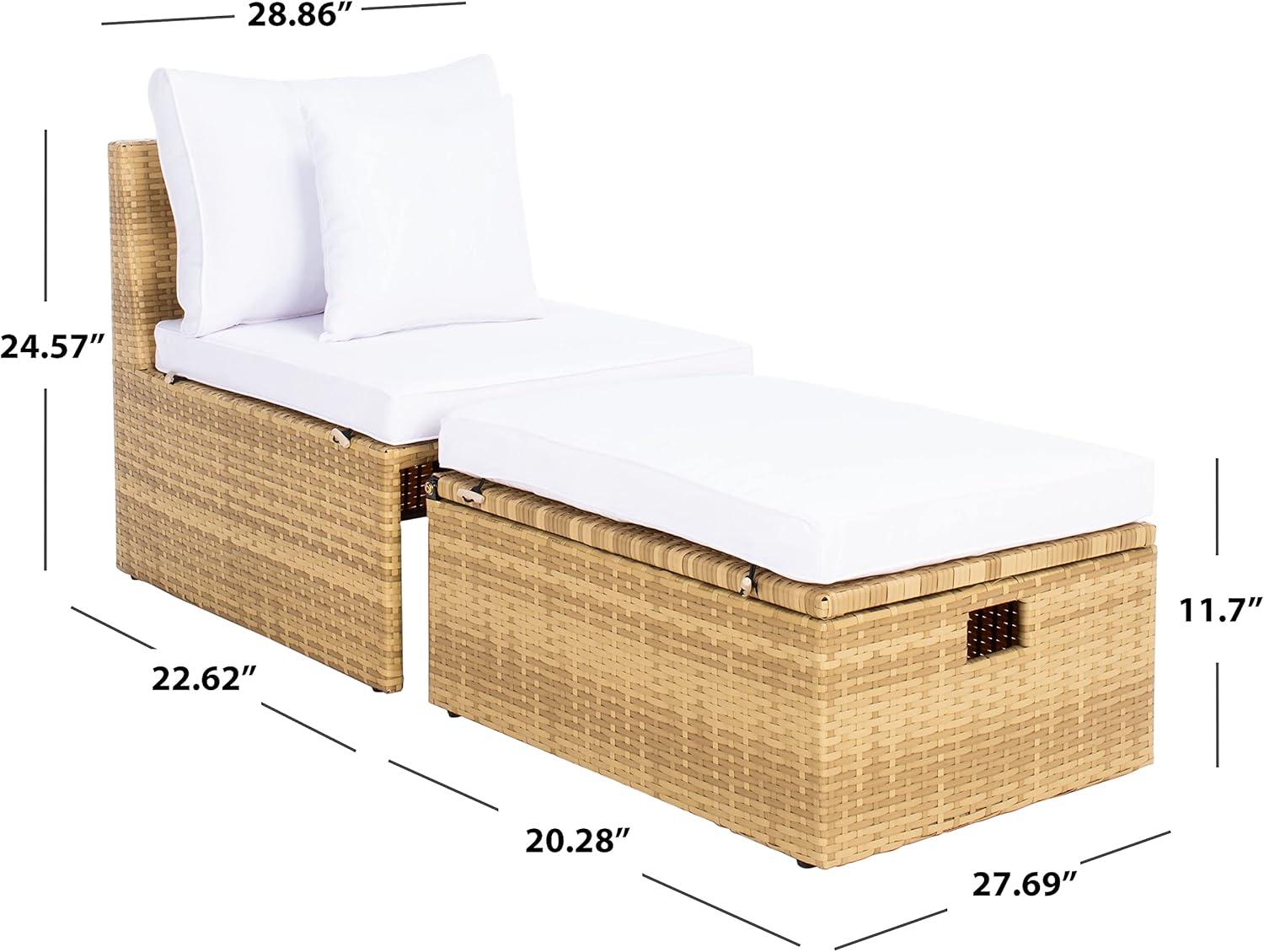 image:imageSAFAVIEH Outdoor Collection Pramla Grey BrownWhite Cushion Settee with Storage Ottoman Set of 2 PAT7515CNatural White