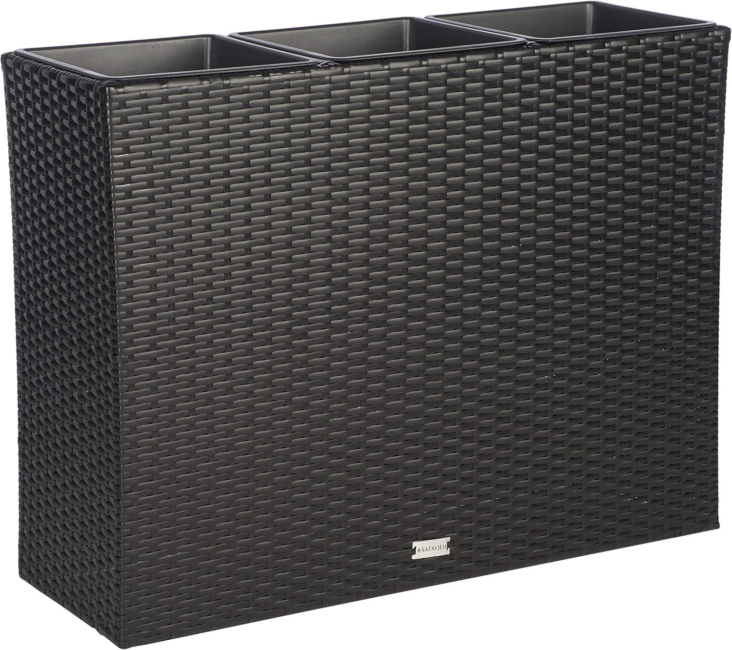 image:imageSAFAVIEH Outdoor Collection Rita Natural Woven Rectangular Flower RackBlack