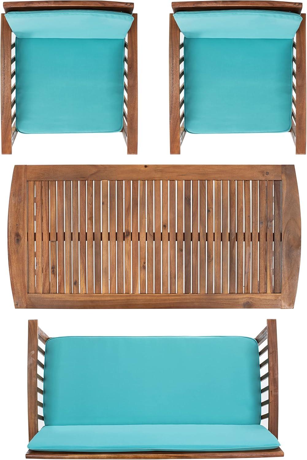 image:imageSAFAVIEH Outdoor Collection Rocklin Natural Green Cushion 4Piece Conversation Patio SetNaturalAqua