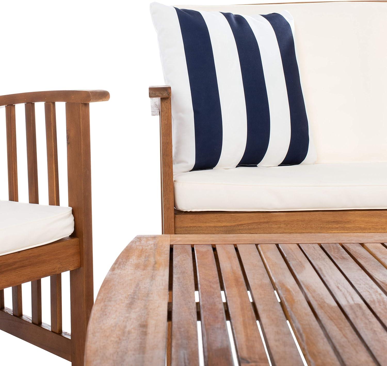 image:imageSAFAVIEH Outdoor Collection Rocklin Natural Green Cushion 4Piece Conversation Patio SetNaturalBeigeThickstripe