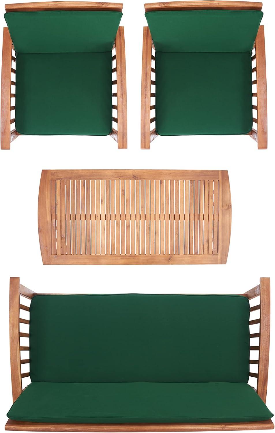 image:imageSAFAVIEH Outdoor Collection Rocklin Natural Green Cushion 4Piece Conversation Patio SetNaturalGreen