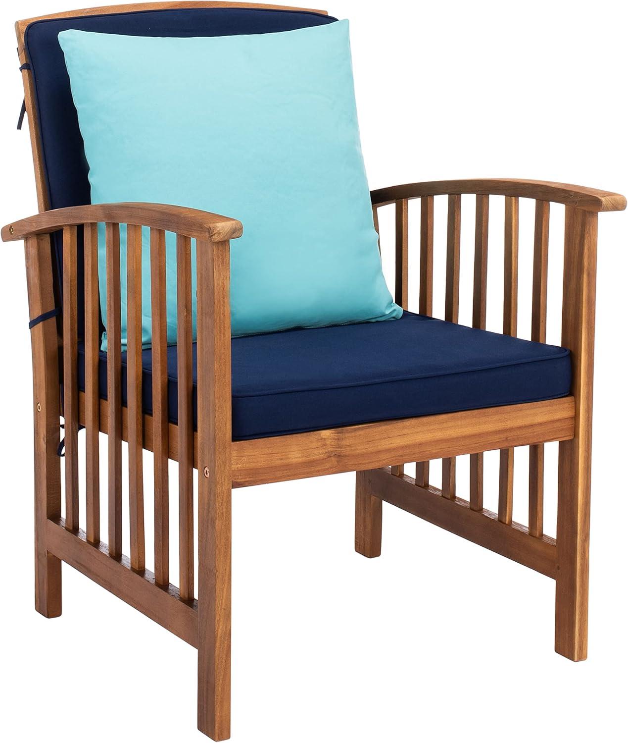 image:imageSAFAVIEH Outdoor Collection Rocklin Natural Green Cushion 4Piece Conversation Patio SetNaturalNavyLightblue