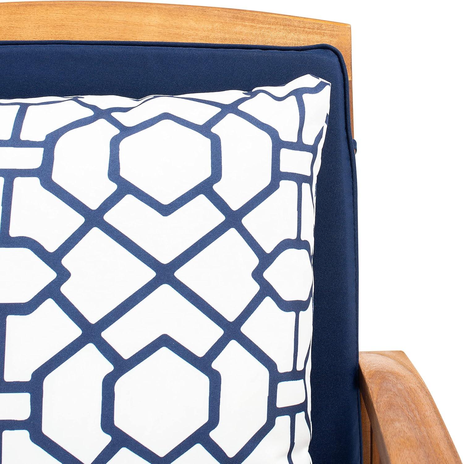 image:imageSAFAVIEH Outdoor Collection Rocklin Natural Green Cushion 4Piece Conversation Patio SetNaturalNavyblue