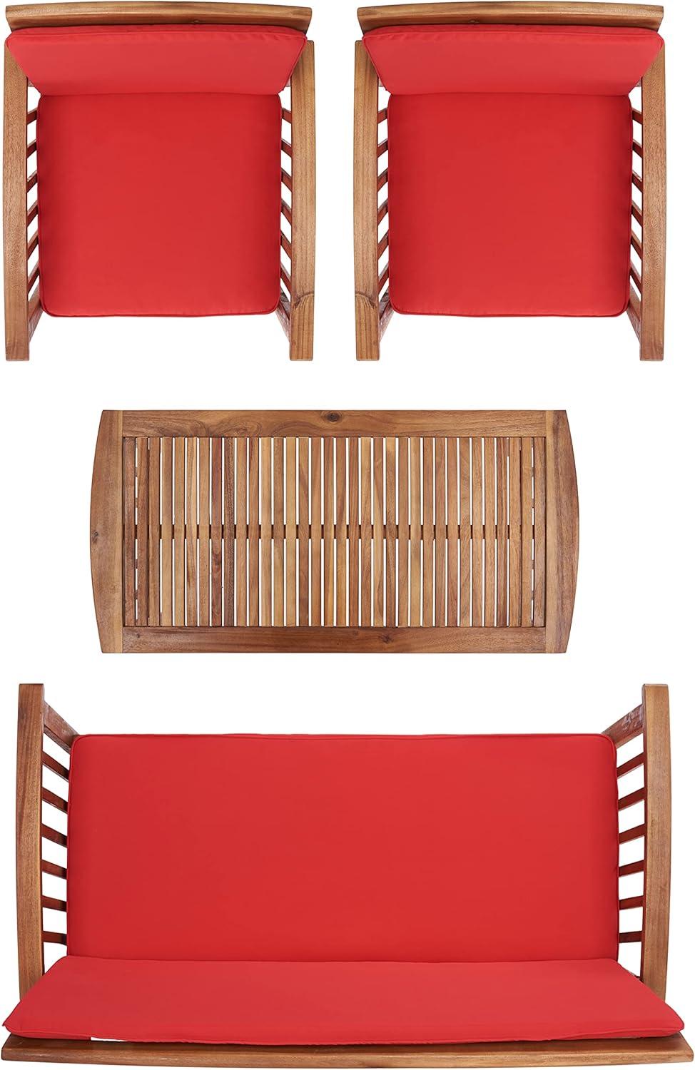 image:imageSAFAVIEH Outdoor Collection Rocklin Natural Green Cushion 4Piece Conversation Patio SetNaturalRed