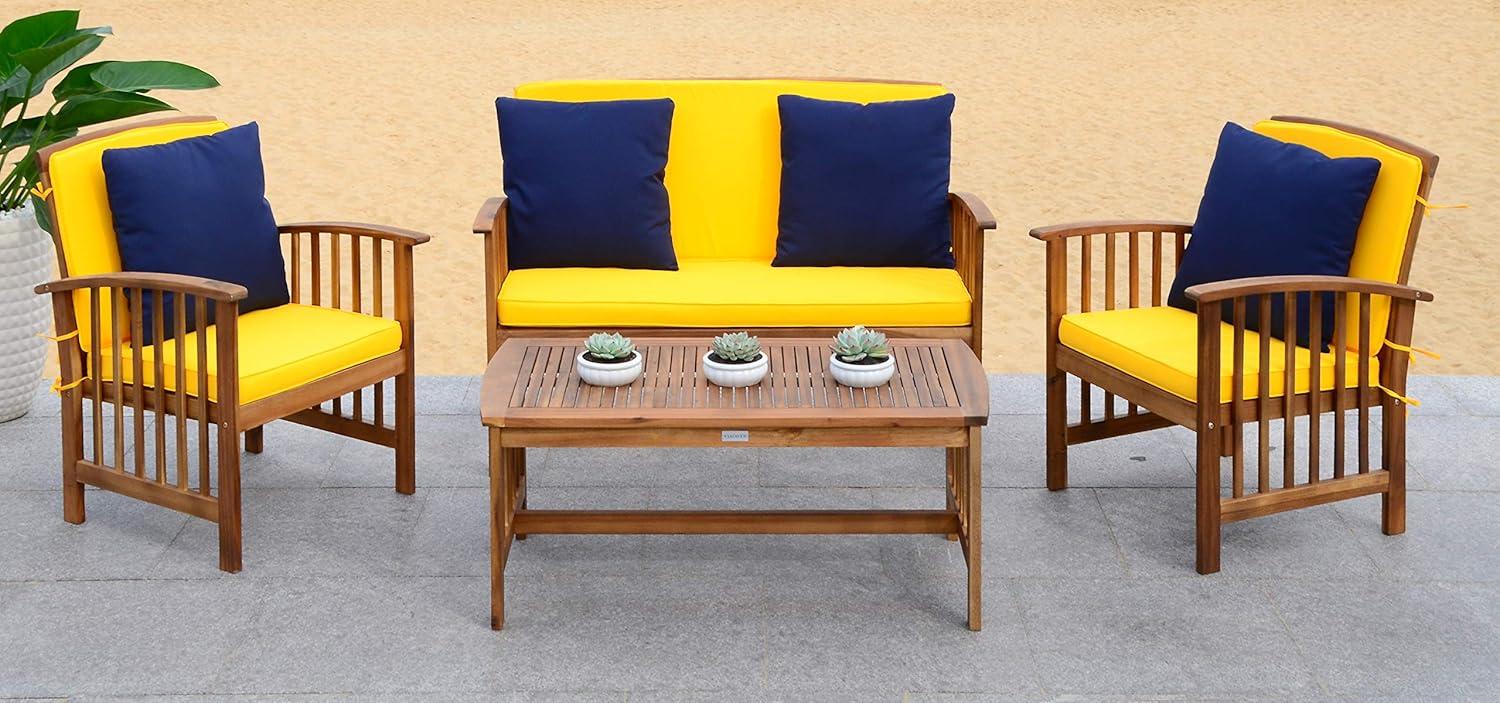 image:imageSAFAVIEH Outdoor Collection Rocklin Natural Green Cushion 4Piece Conversation Patio SetNaturalYellowNavy