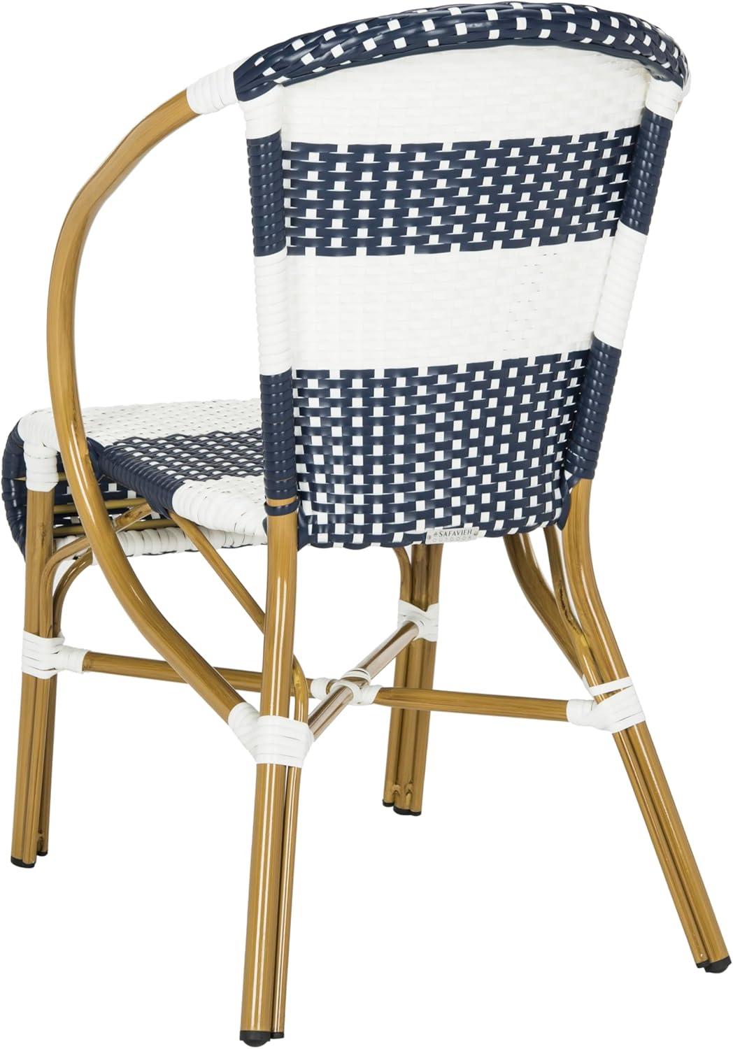 image:imageSAFAVIEH Outdoor Collection Sarita Navy and White Striped French Bistro Stacking Side Chair