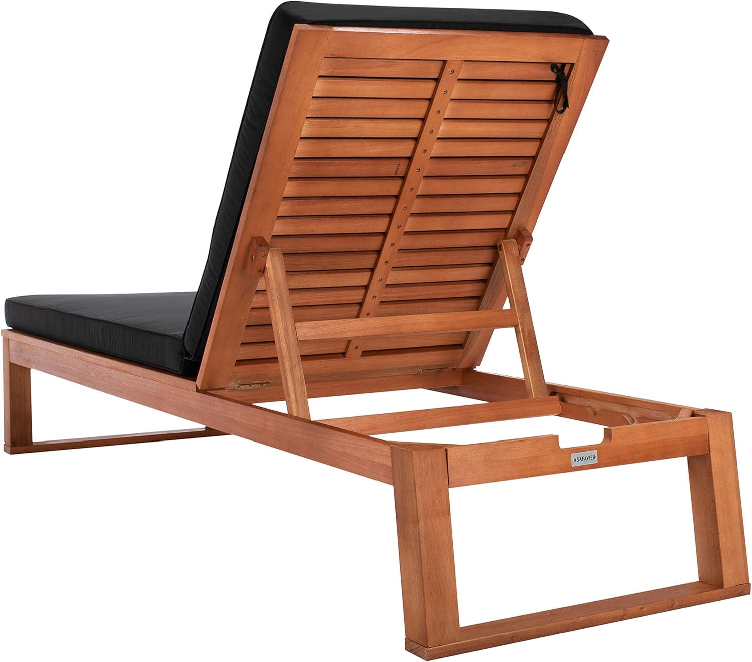 image:imageSAFAVIEH Outdoor Collection Solano Natural Brown Solid WoodBlack Cushion Patio Adjustable Chaise Lounge Chair PAT7024FNaturalBlack