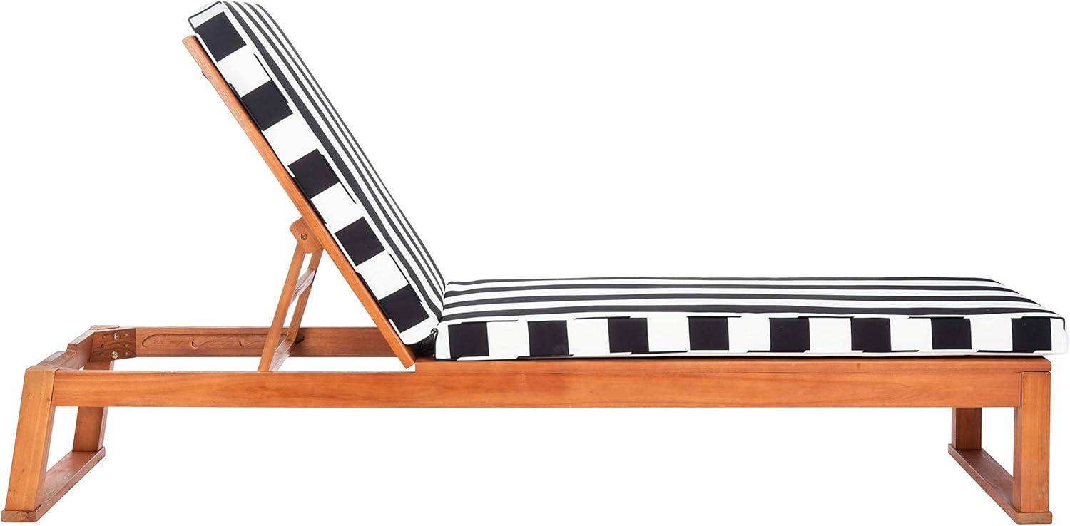 image:imageSAFAVIEH Outdoor Collection Solano Natural Brown Solid WoodBlack Cushion Patio Adjustable Chaise Lounge Chair PAT7024FNaturalBlack Stripe