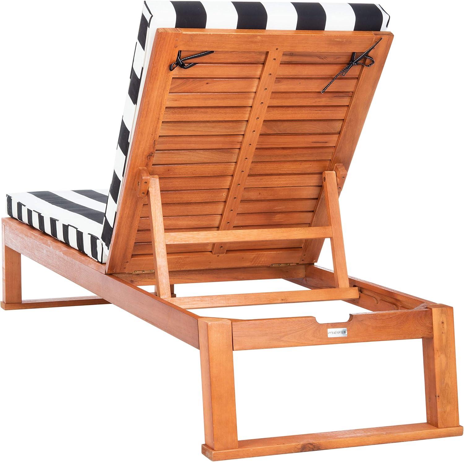 image:imageSAFAVIEH Outdoor Collection Solano Natural Brown Solid WoodBlack Cushion Patio Adjustable Chaise Lounge Chair PAT7024FNaturalBlack Stripe