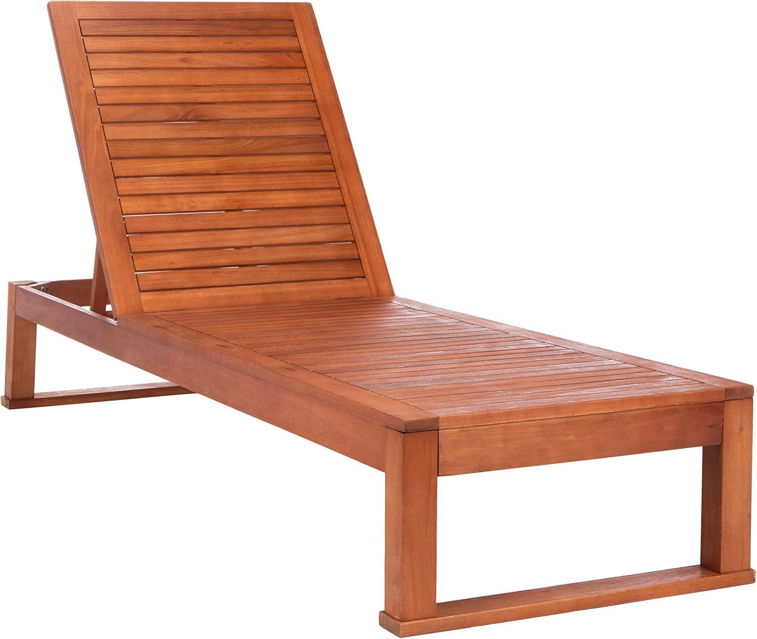 image:imageSAFAVIEH Outdoor Collection Solano Natural Brown Solid WoodBlack Cushion Patio Adjustable Chaise Lounge Chair PAT7024FNaturalGrey Stripe