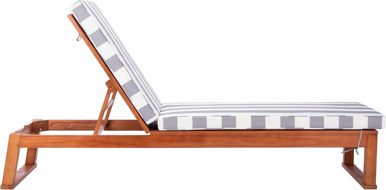 image:imageSAFAVIEH Outdoor Collection Solano Natural Brown Solid WoodBlack Cushion Patio Adjustable Chaise Lounge Chair PAT7024FNaturalGrey Stripe