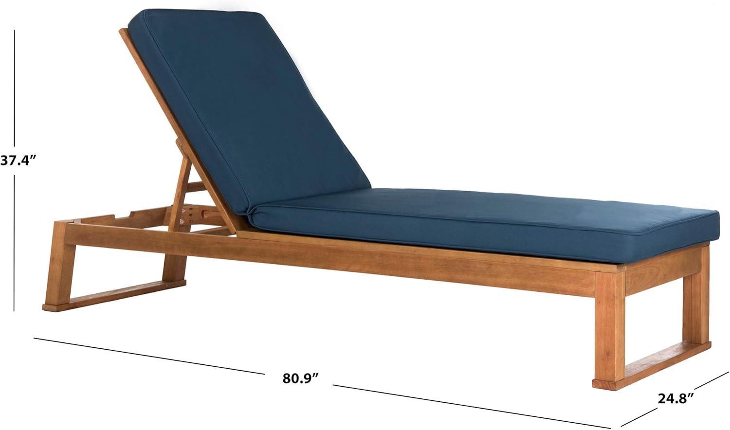 image:imageSAFAVIEH Outdoor Collection Solano Natural Brown Solid WoodBlack Cushion Patio Adjustable Chaise Lounge Chair PAT7024FNaturalNavy