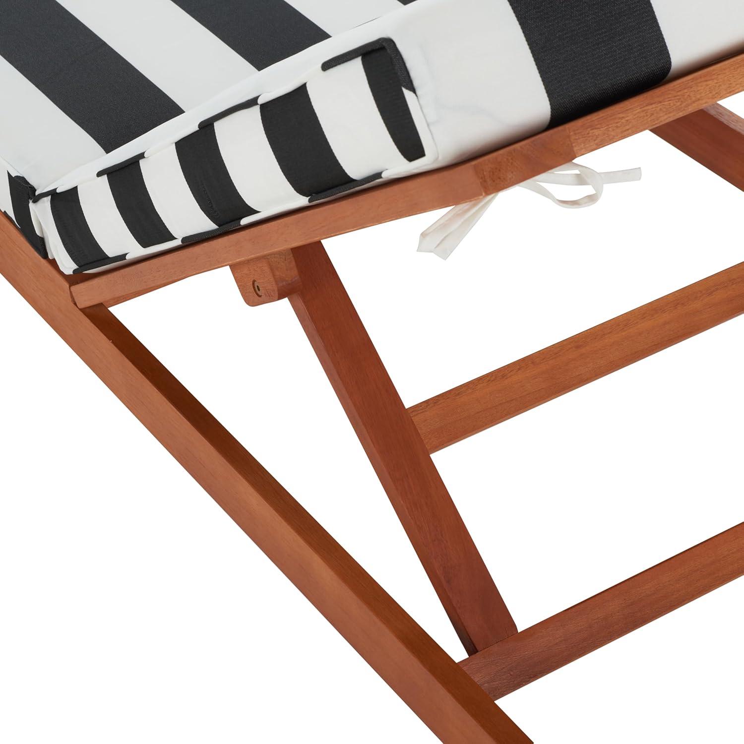 image:imageSAFAVIEH Outdoor Collection Solano Natural Brown Solid WoodBlack Cushion Patio Adjustable Chaise Lounge Chair PAT7024FNaturalNavy Stripe