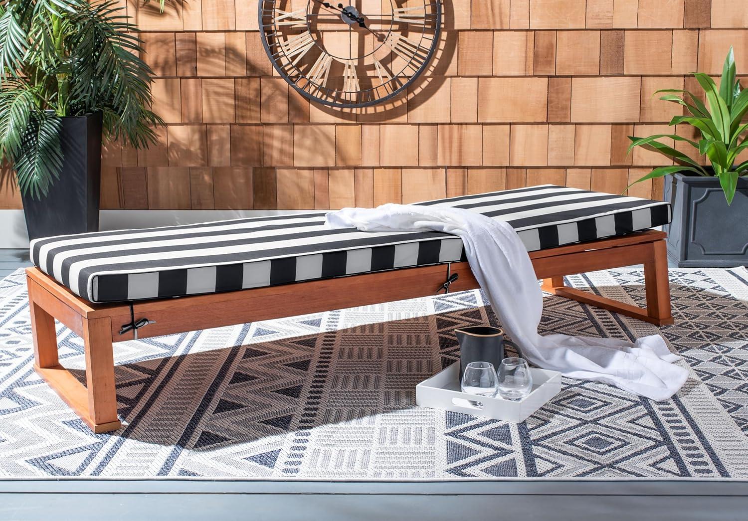 image:imageSAFAVIEH Outdoor Collection Solano Natural Brown Solid WoodBlack Cushion Patio Adjustable Chaise Lounge Chair PAT7024FNaturalNavy Stripe