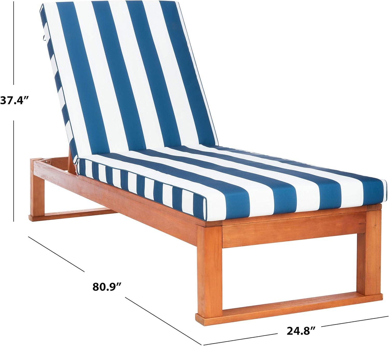 image:imageSAFAVIEH Outdoor Collection Solano Natural Brown Solid WoodBlack Cushion Patio Adjustable Chaise Lounge Chair PAT7024FNaturalNavy Stripe