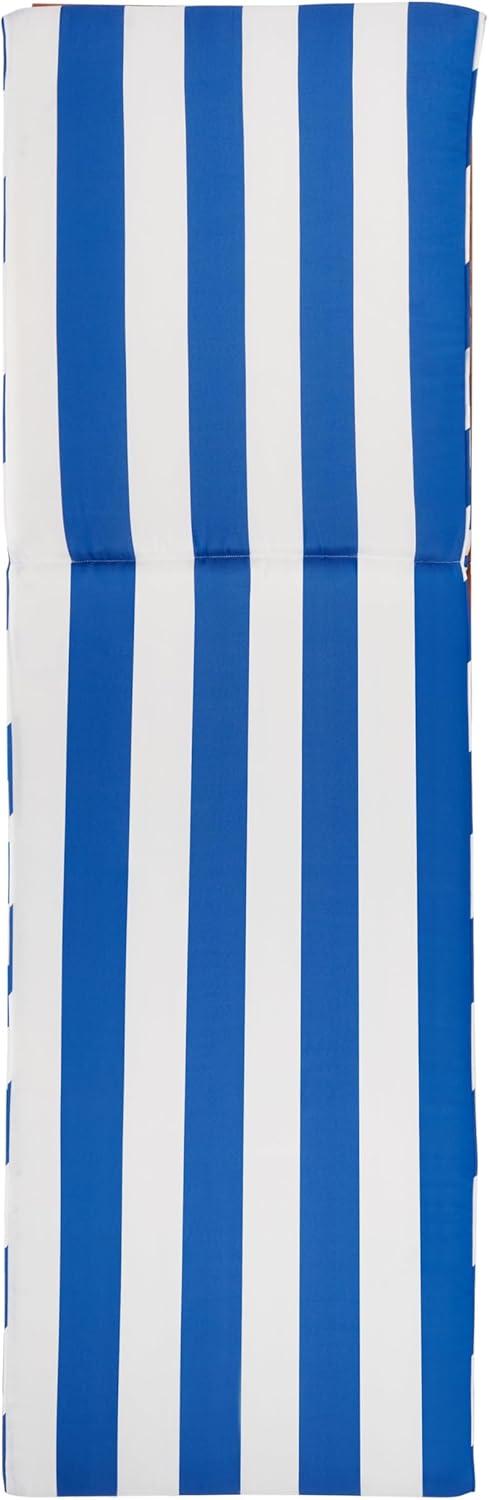 image:imageSAFAVIEH Outdoor Collection Solano Natural Brown Solid WoodBlack Cushion Patio Adjustable Chaise Lounge Chair PAT7024FNaturalRoyal Blue Striped