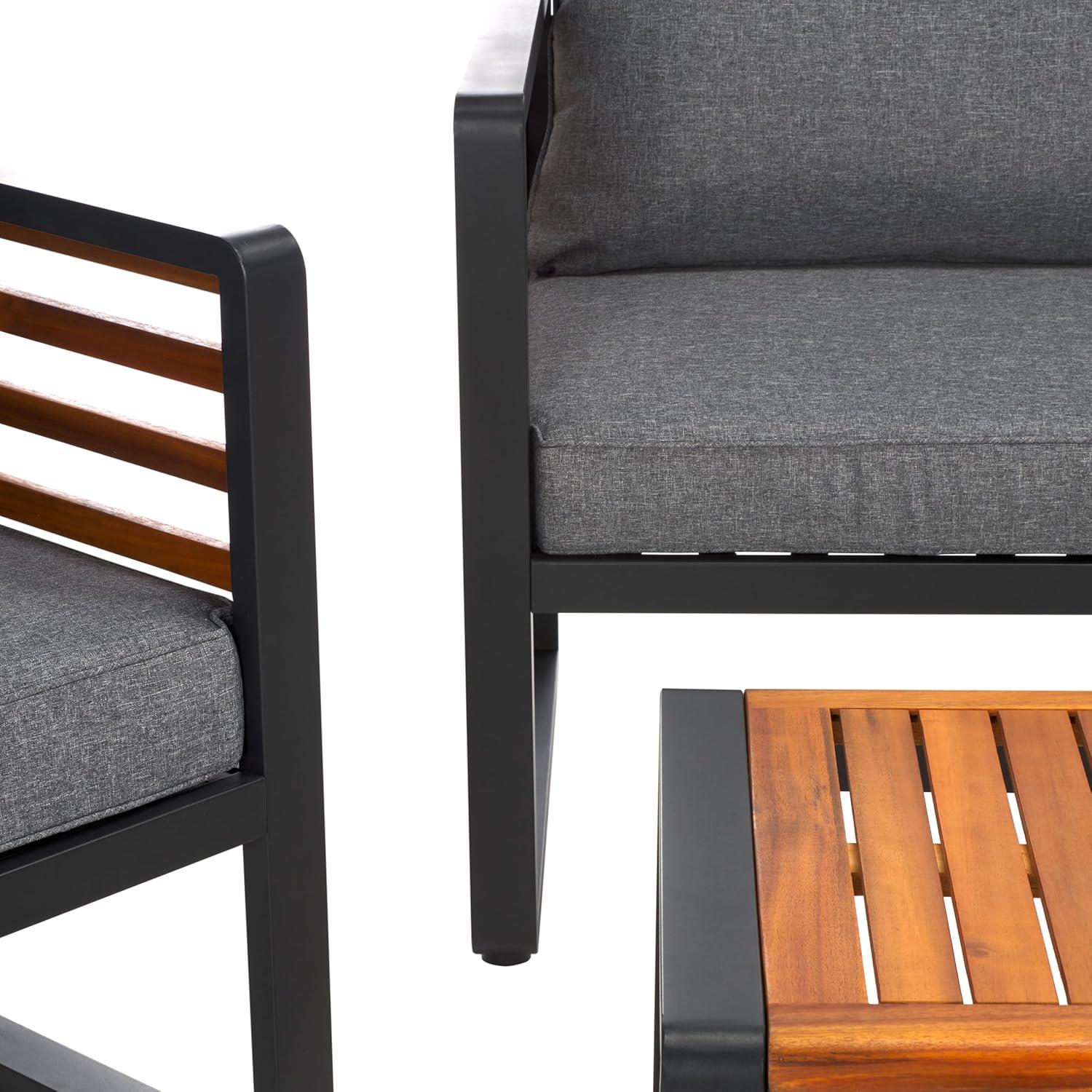 image:imageSAFAVIEH Outdoor Collection Vesta BlackGrey Solid Wood 4Piece Conversation SetBlackGrey