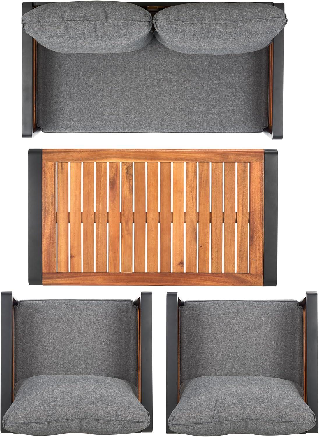 image:imageSAFAVIEH Outdoor Collection Vesta BlackGrey Solid Wood 4Piece Conversation SetBlackGrey