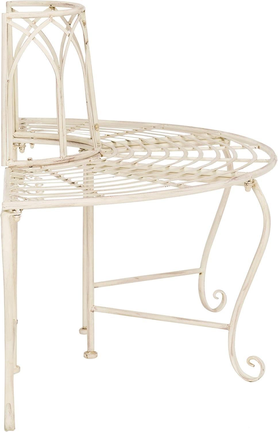 image:imageSAFAVIEH Outdoor Furniture Collection Abia Antique Blue Distressed Wrought Iron 50Inch Curved Tree Bench Garden amp Patio Seating PAT5018CDistressed White