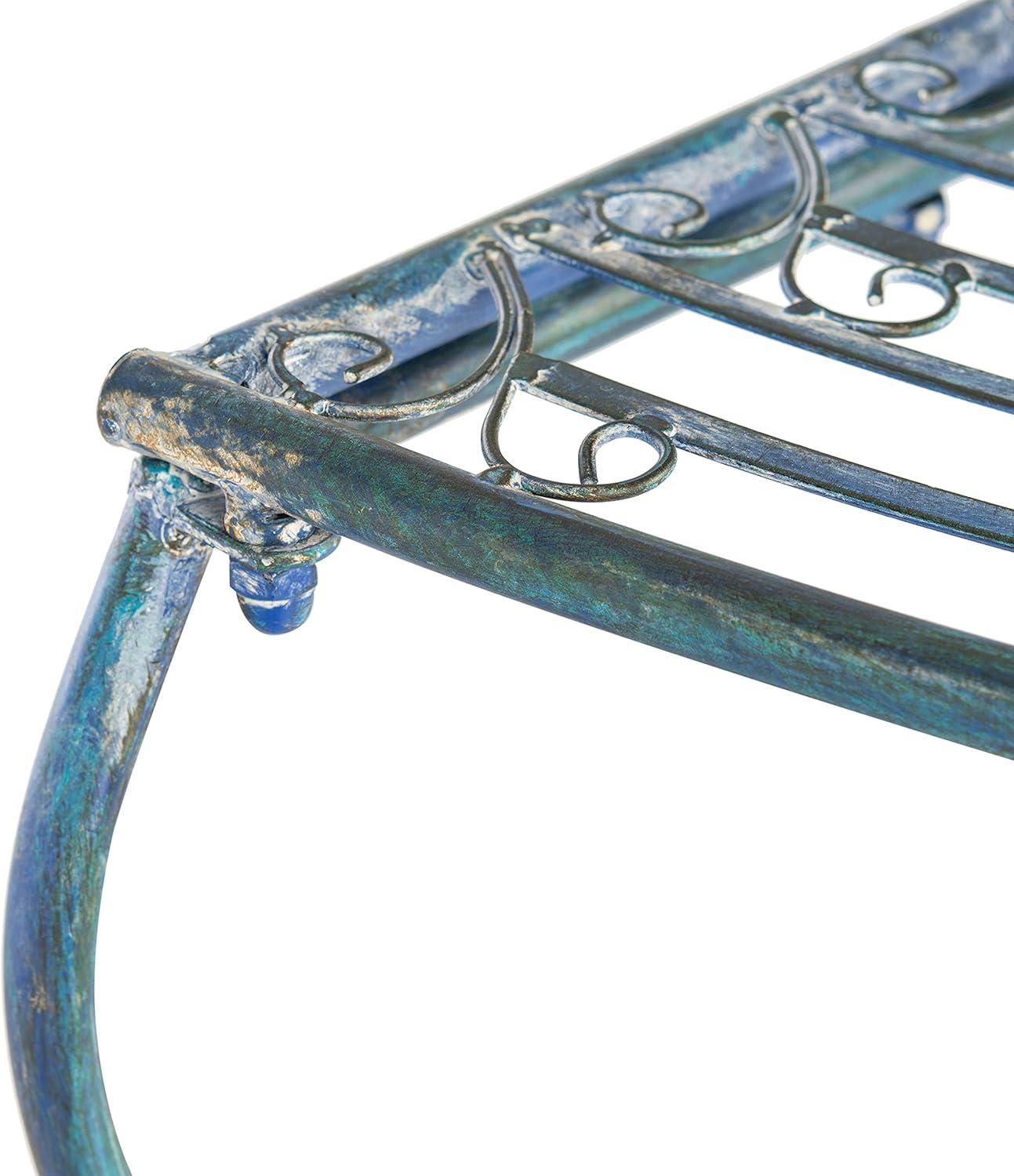 image:imageSAFAVIEH Outdoor Furniture Collection Abia Antique Blue Distressed Wrought Iron 50Inch Curved Tree Bench Garden amp Patio Seating PAT5018CMossy Blue