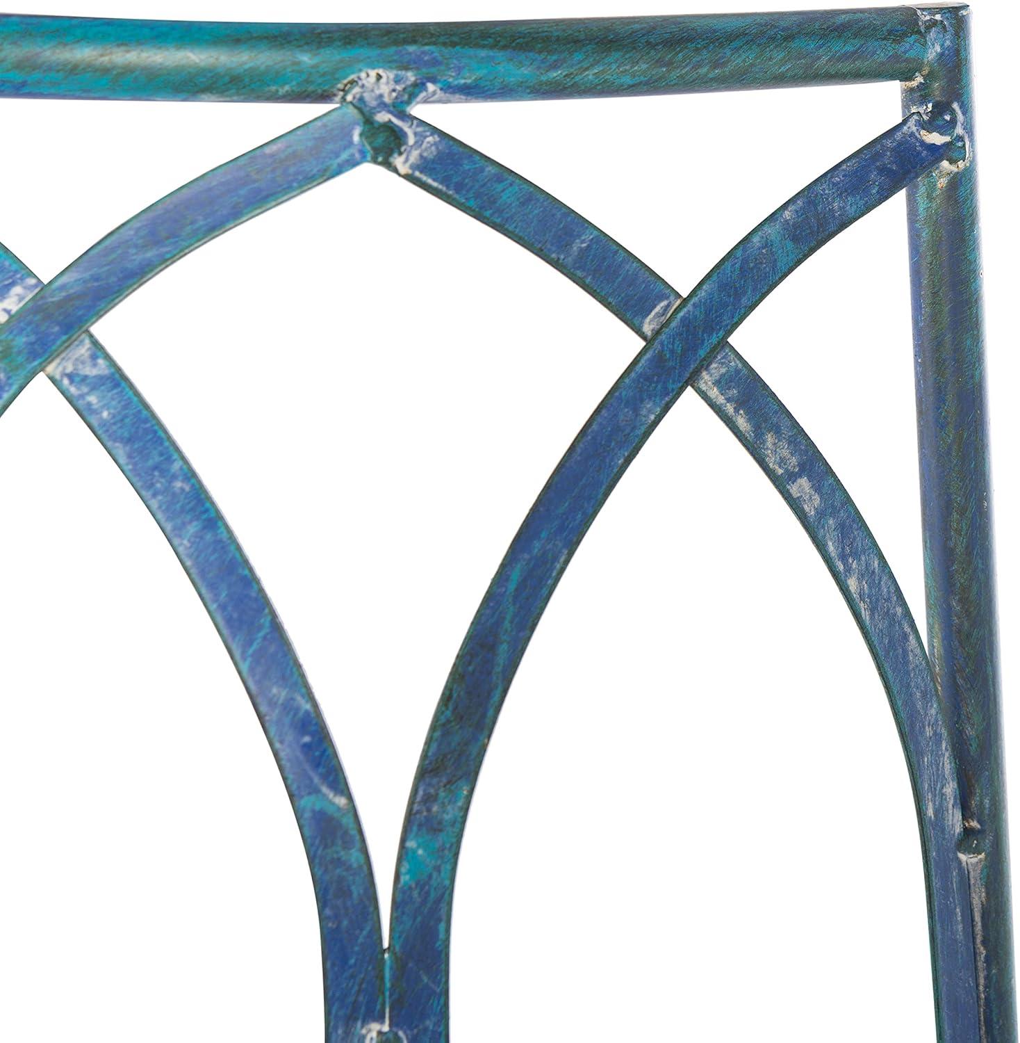 image:imageSAFAVIEH Outdoor Furniture Collection Abia Antique Blue Distressed Wrought Iron 50Inch Curved Tree Bench Garden amp Patio Seating PAT5018CMossy Blue