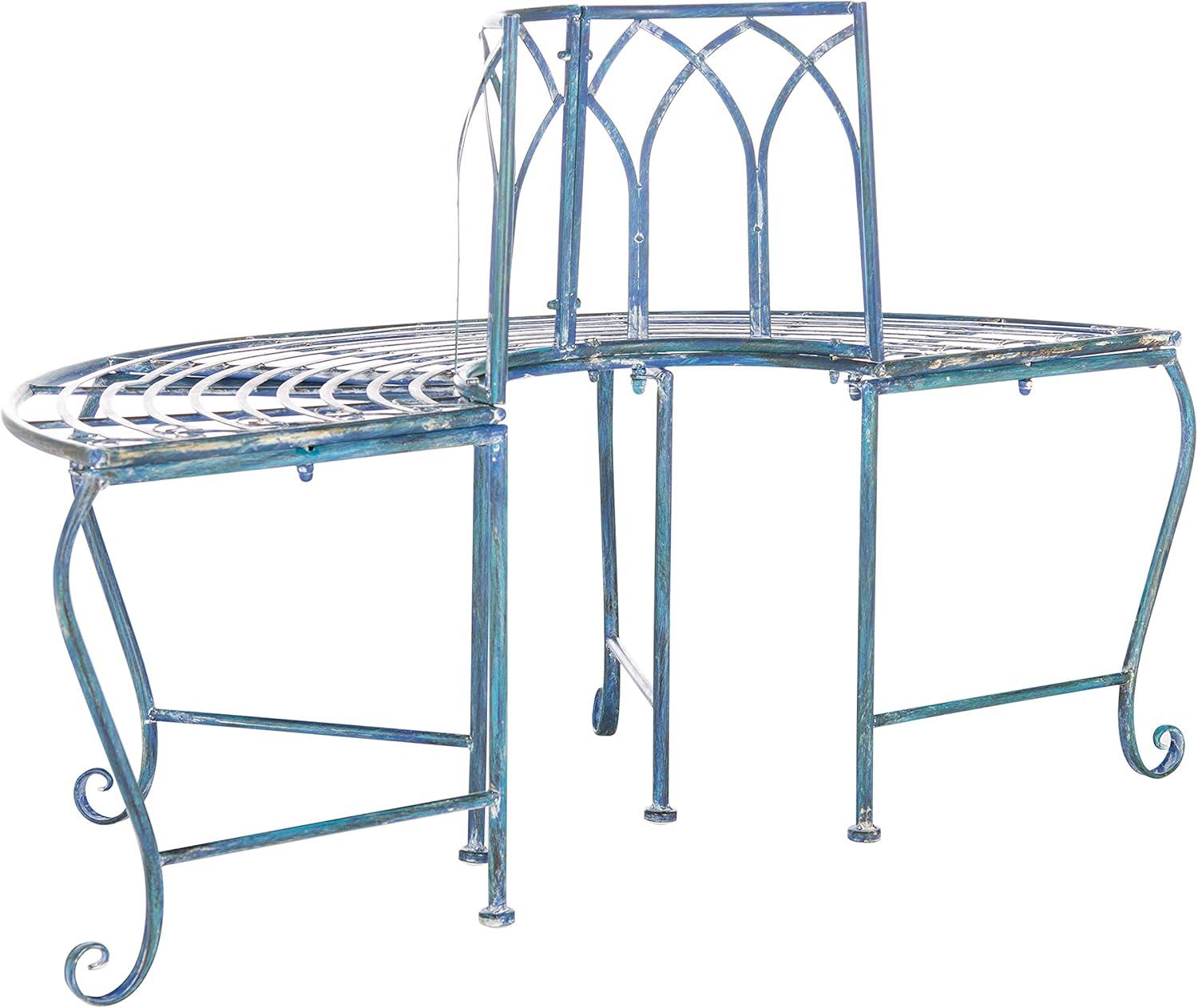 image:imageSAFAVIEH Outdoor Furniture Collection Abia Antique Blue Distressed Wrought Iron 50Inch Curved Tree Bench Garden amp Patio Seating PAT5018CMossy Blue