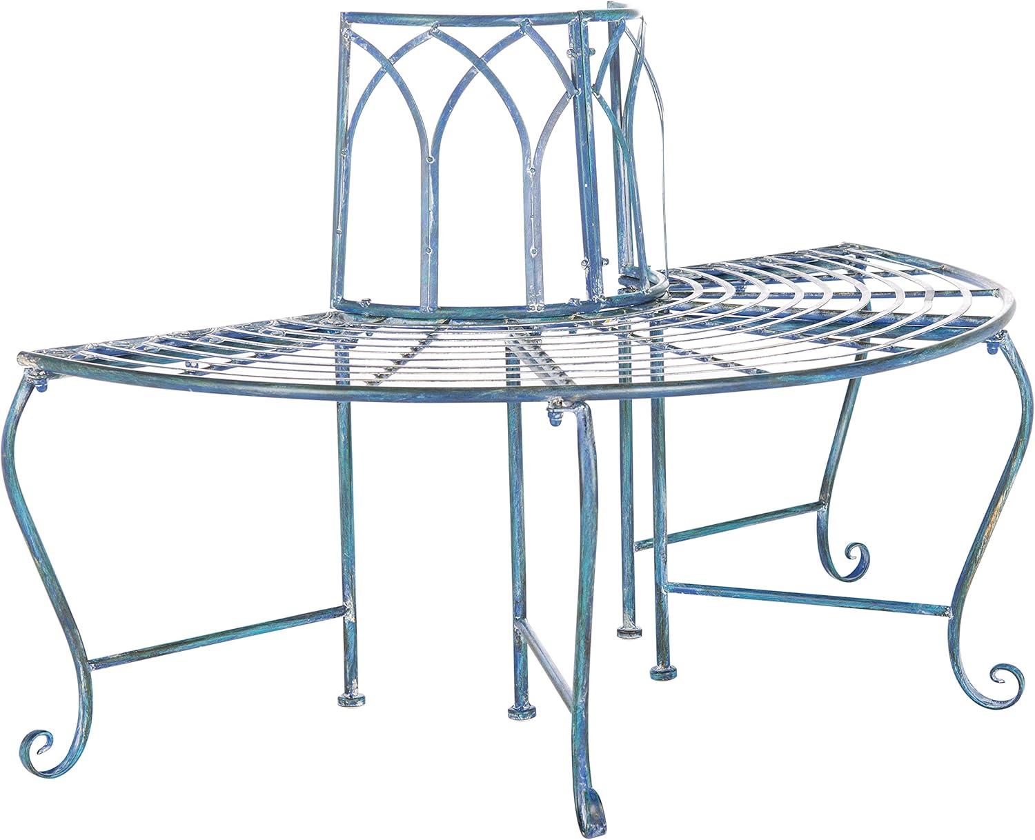 image:imageSAFAVIEH Outdoor Furniture Collection Abia Antique Blue Distressed Wrought Iron 50Inch Curved Tree Bench Garden amp Patio Seating PAT5018CMossy Blue