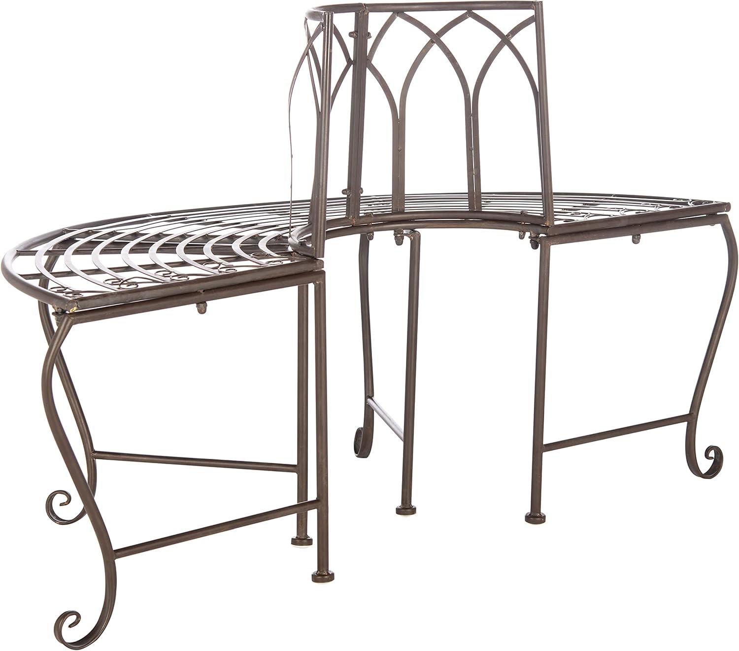 image:imageSAFAVIEH Outdoor Furniture Collection Abia Antique Blue Distressed Wrought Iron 50Inch Curved Tree Bench Garden amp Patio Seating PAT5018CRustic Brown
