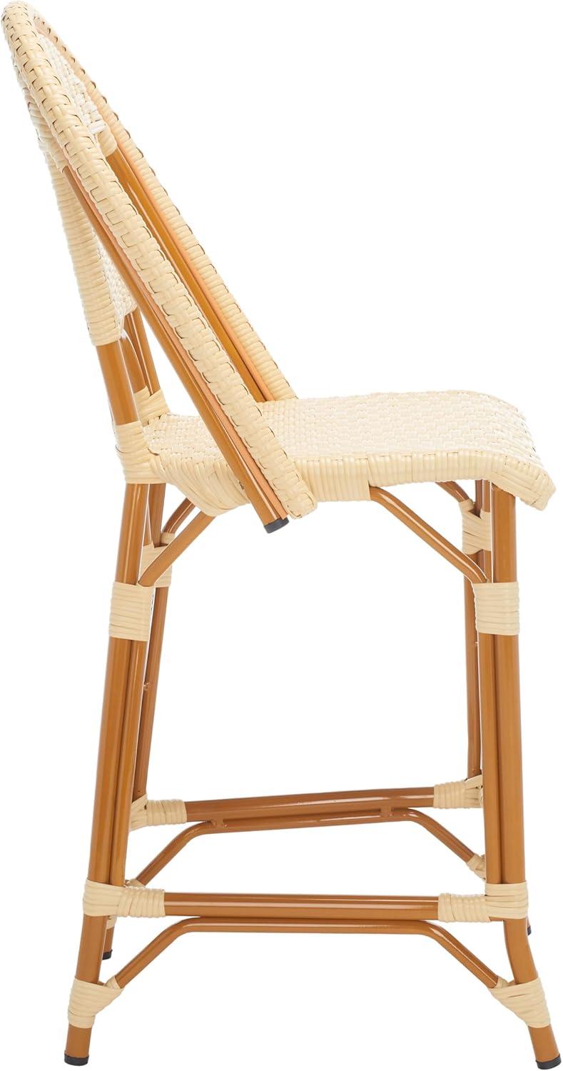 image:imageSAFAVIEH Outdoor Patio Furniture California Navy amp White Faux Wicker 25inch Seat Height Counter Stool Fully AssembledNatural