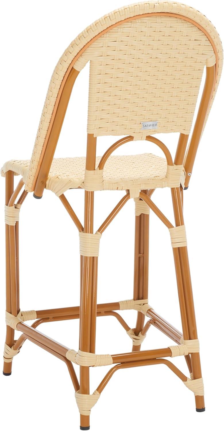 image:imageSAFAVIEH Outdoor Patio Furniture California Navy amp White Faux Wicker 25inch Seat Height Counter Stool Fully AssembledNatural