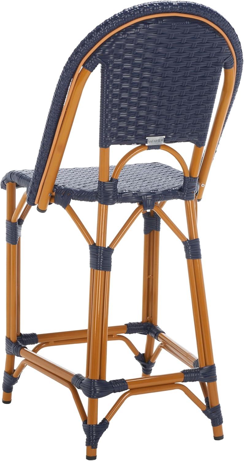 image:imageSAFAVIEH Outdoor Patio Furniture California Navy amp White Faux Wicker 25inch Seat Height Counter Stool Fully AssembledNavy