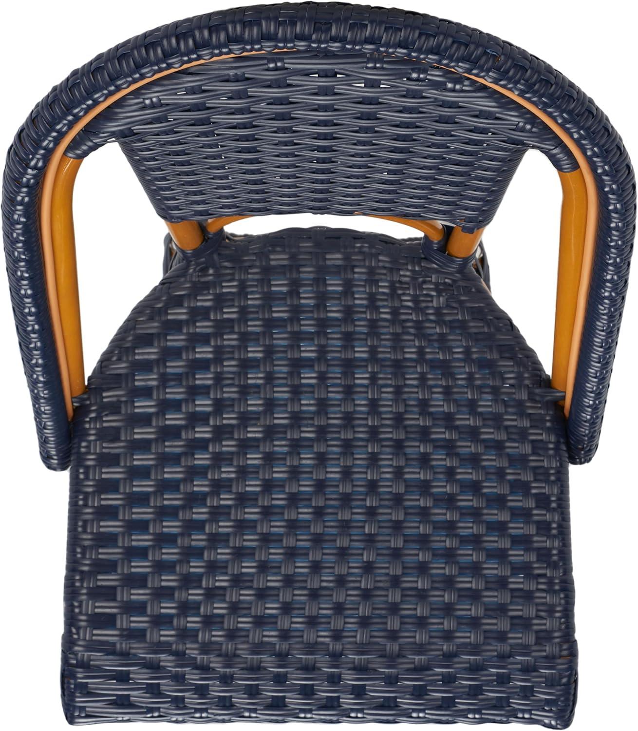 image:imageSAFAVIEH Outdoor Patio Furniture California Navy amp White Faux Wicker 25inch Seat Height Counter Stool Fully AssembledNavy