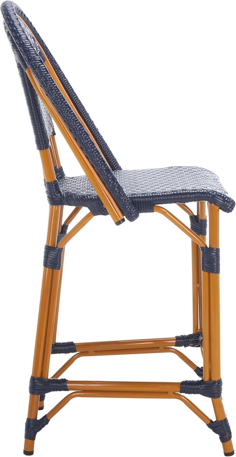 image:imageSAFAVIEH Outdoor Patio Furniture California Navy amp White Faux Wicker 25inch Seat Height Counter Stool Fully AssembledNavy