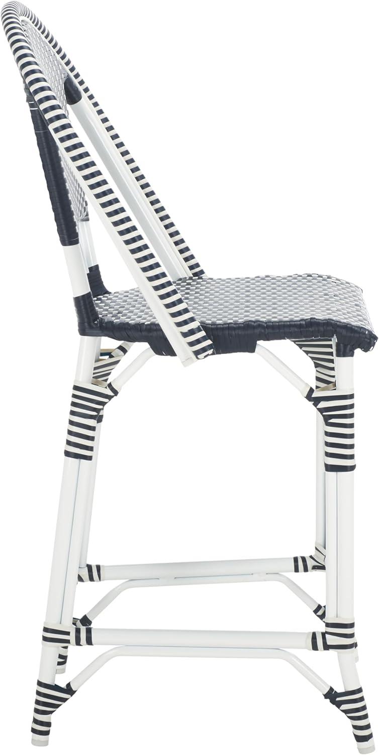 image:imageSAFAVIEH Outdoor Patio Furniture California Navy amp White Faux Wicker 25inch Seat Height Counter Stool Fully AssembledNavyNavy