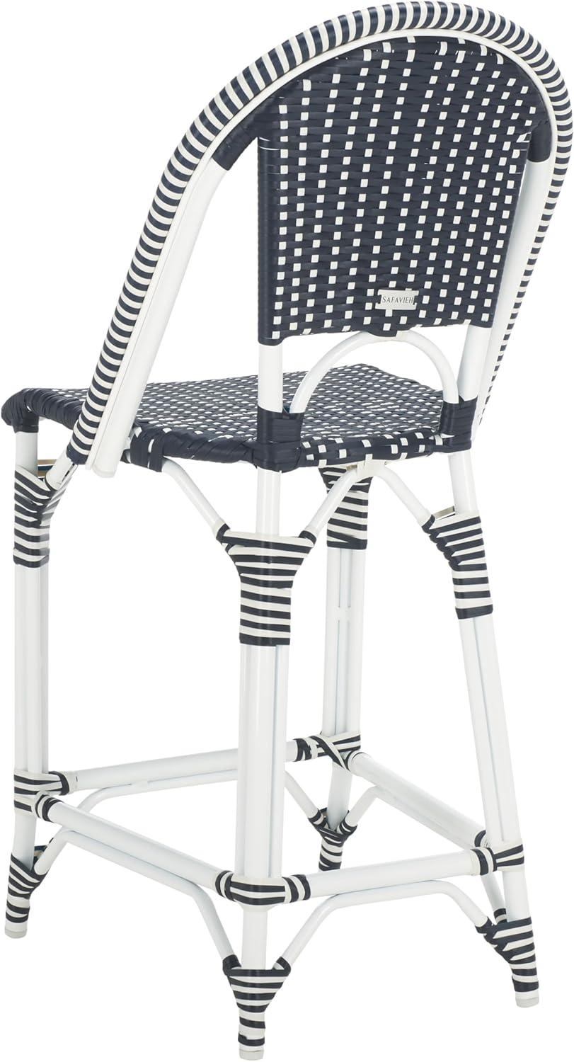 image:imageSAFAVIEH Outdoor Patio Furniture California Navy amp White Faux Wicker 25inch Seat Height Counter Stool Fully AssembledNavyNavy