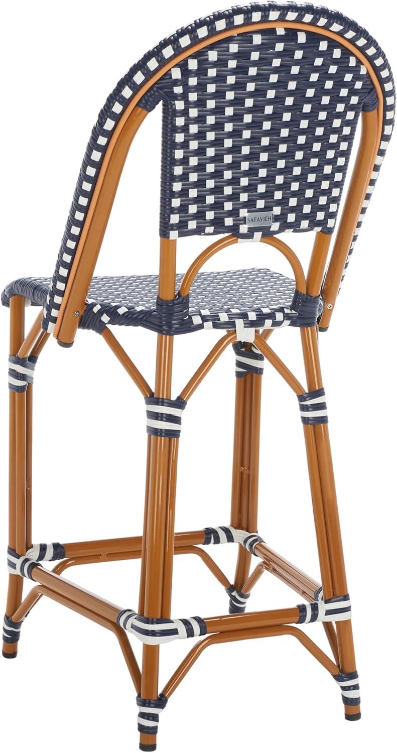 image:imageSAFAVIEH Outdoor Patio Furniture California Navy amp White Faux Wicker 25inch Seat Height Counter Stool Fully AssembledNavyWhite