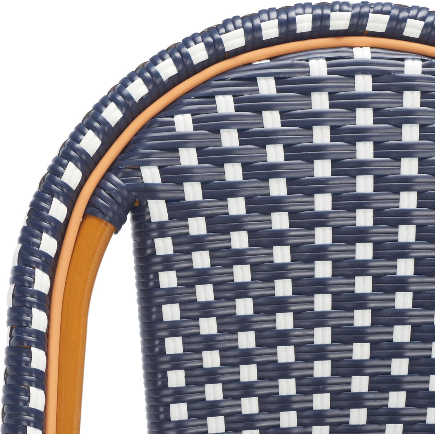 image:imageSAFAVIEH Outdoor Patio Furniture California Navy amp White Faux Wicker 25inch Seat Height Counter Stool Fully AssembledNavyWhite