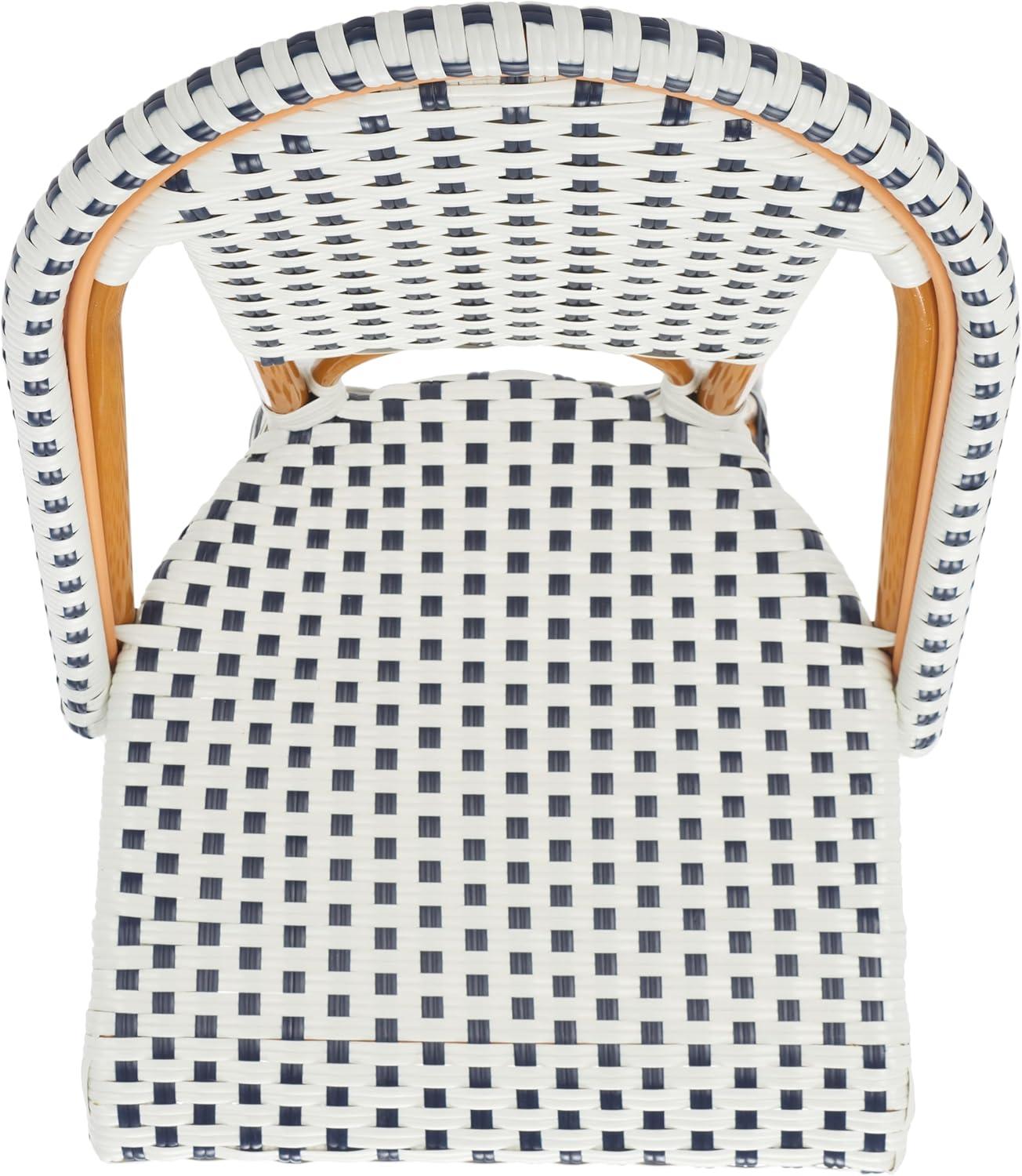 image:imageSAFAVIEH Outdoor Patio Furniture California Navy amp White Faux Wicker 25inch Seat Height Counter Stool Fully AssembledWhiteNavy