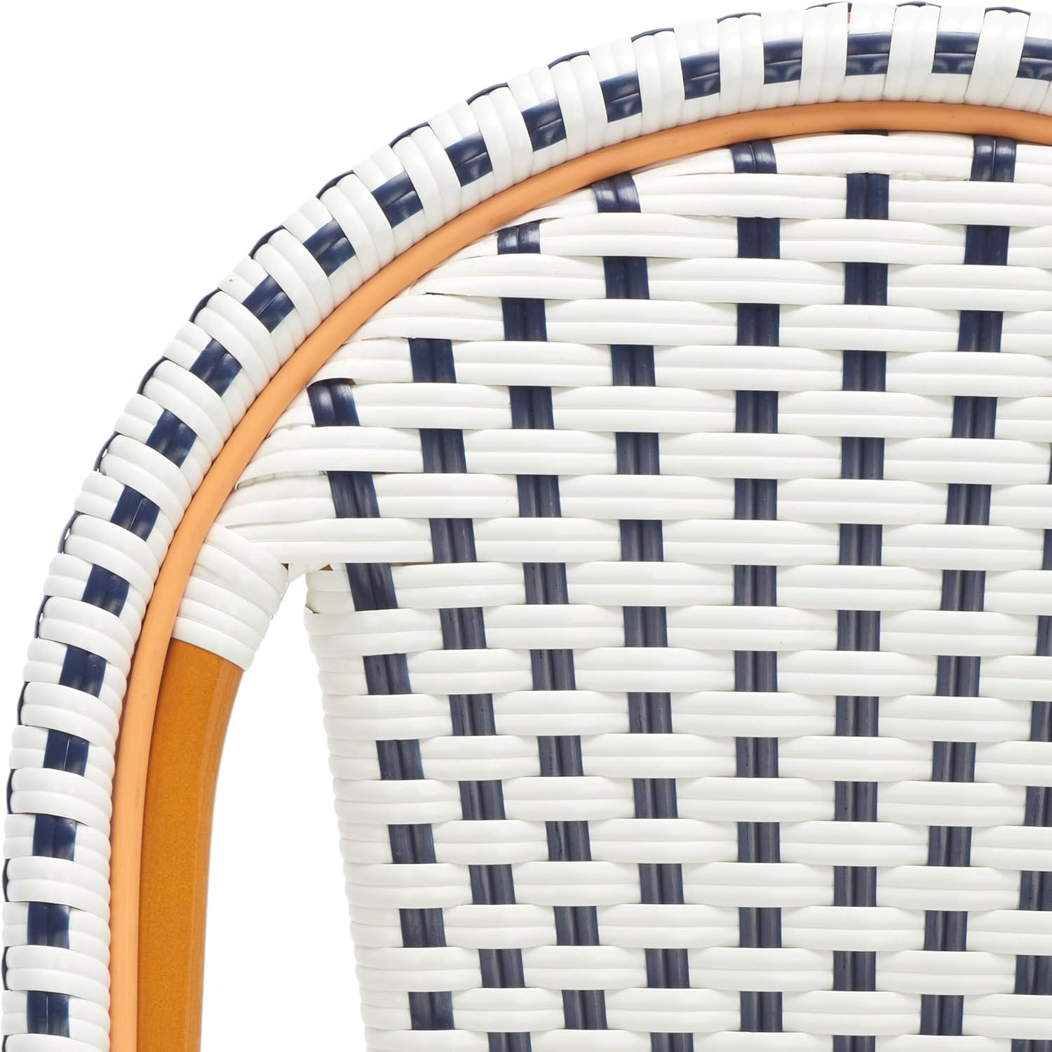 image:imageSAFAVIEH Outdoor Patio Furniture California Navy amp White Faux Wicker 25inch Seat Height Counter Stool Fully AssembledWhiteNavy