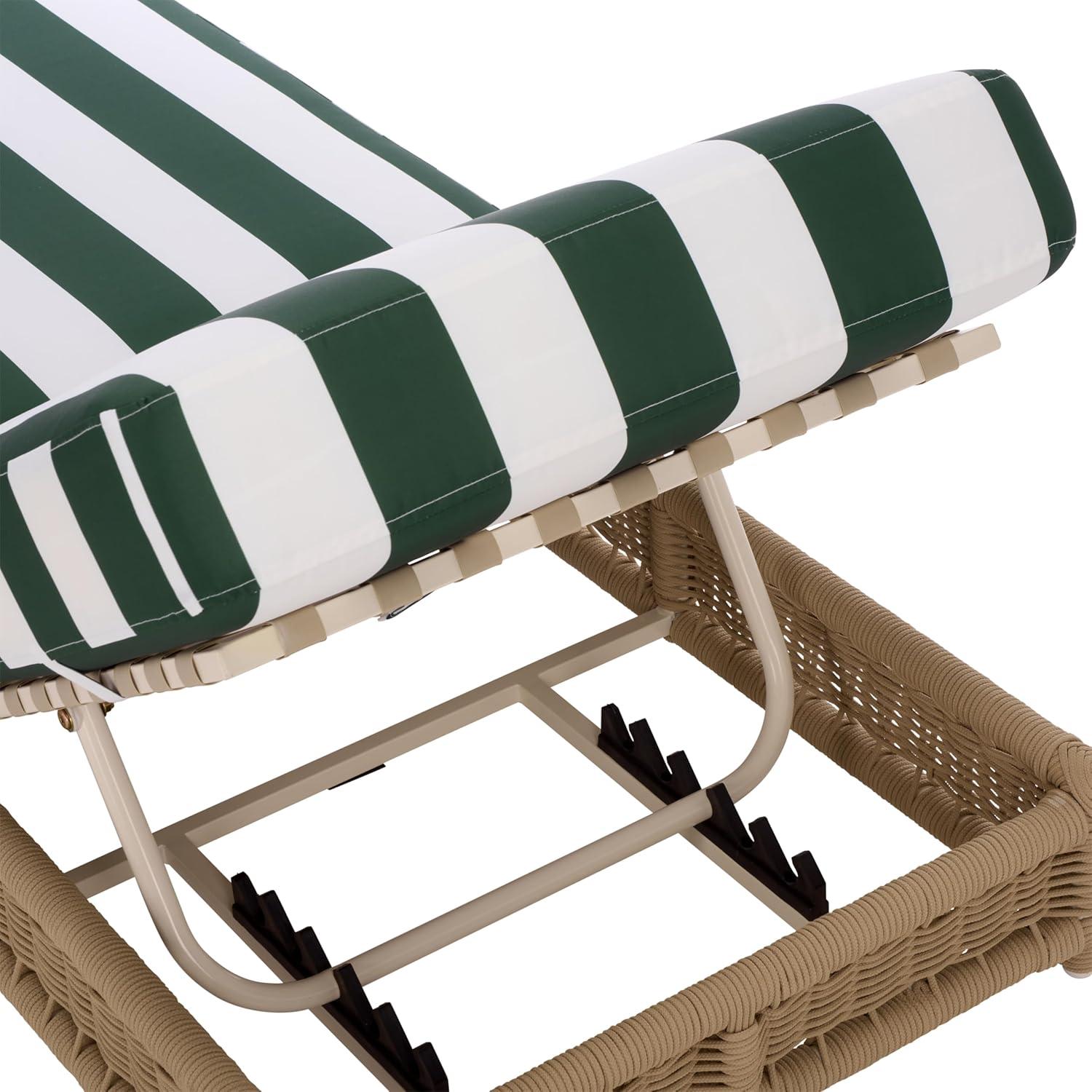 image:imageSAFAVIEH Outdoor Patio Furniture Collection Callan Black Rope amp White Cushion Lounger Fully Assembled Outdoor Chaise Modern LowProfile Design PAT7546BTanHunter Green Stripe