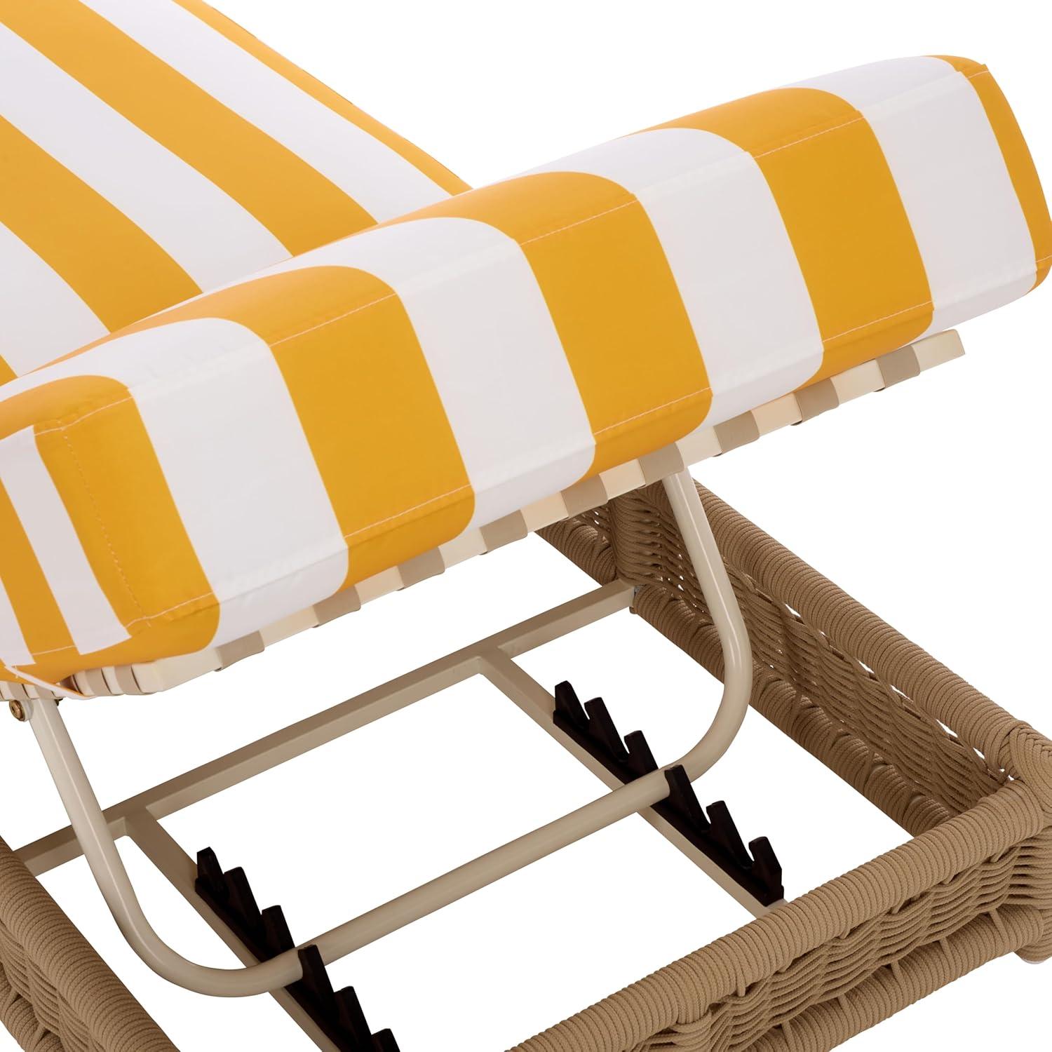 image:imageSAFAVIEH Outdoor Patio Furniture Collection Callan Black Rope amp White Cushion Lounger Fully Assembled Outdoor Chaise Modern LowProfile Design PAT7546BTanYellow Stripe