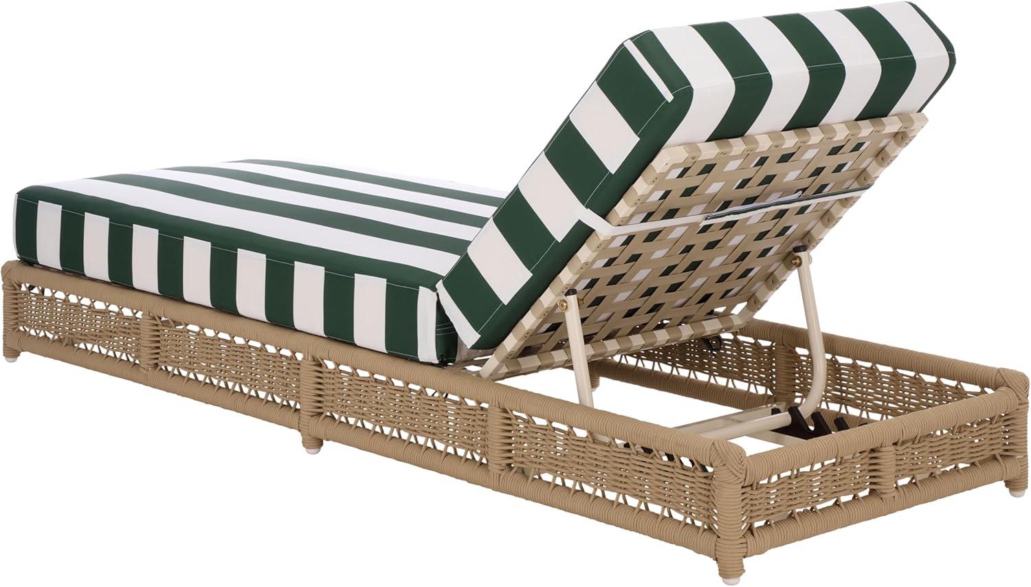 image:imageSAFAVIEH Outdoor Patio Furniture Collection Callan Black Rope amp White Cushion Lounger Fully Assembled Outdoor Chaise Modern LowProfile Design PAT7546BTanHunter Green Stripe
