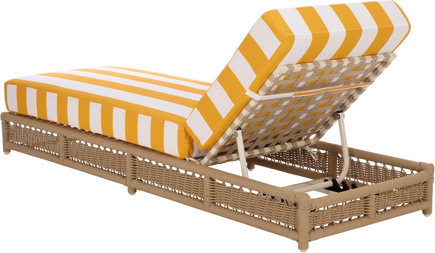 image:imageSAFAVIEH Outdoor Patio Furniture Collection Callan Black Rope amp White Cushion Lounger Fully Assembled Outdoor Chaise Modern LowProfile Design PAT7546BTanYellow Stripe